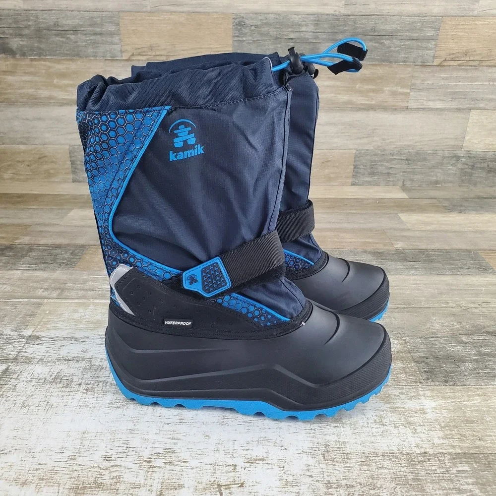 Kamik Snowfall P 2 Boys Winter Boot Sz 6 Navy Waterproof Hook & Loop Ankle Strap